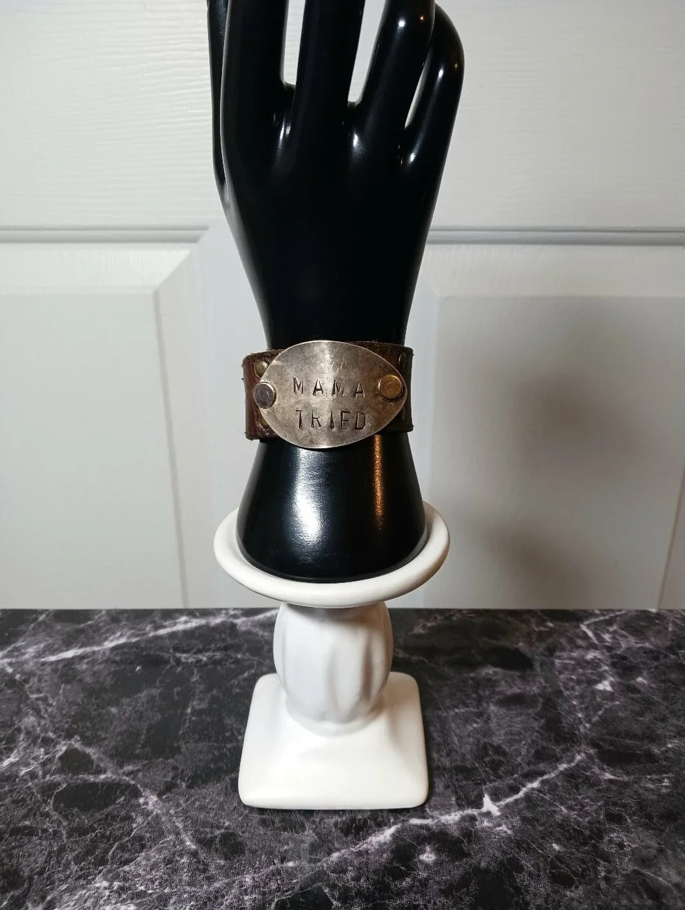 Handcrafted Brown Leather Cuff Bracelet with Brass Plate 
